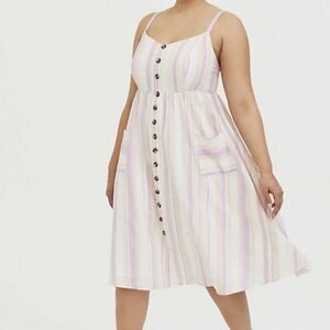 Torrid Multi Stripe Linen Midi Dress – Size 00 / 10 – NWT